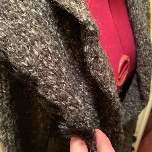 Olivia M long cardigan with knit ruffles and faux fur tuft trim - Picture 15 of 16